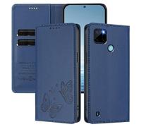 Rnrieyta pour Realme C21Y/C25Y RFID Coque Antichoc Housse Portefeuille en Cuir PU Embossé Papillon Porte-Cartes Support Réglable Magnétique Étui