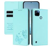 Rnrieyta pour Realme C21Y/C25Y RFID Coque Antichoc Housse Portefeuille en Cuir PU Embossé Papillon Porte-Cartes Support Réglable Magnétique Étui