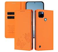 Rnrieyta pour Realme C21Y/C25Y RFID Coque Antichoc Housse Portefeuille en Cuir PU Embossé Papillon Porte-Cartes Support Réglable Magnétique Étui