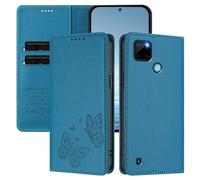 Rnrieyta pour Realme C21Y/C25Y RFID Coque Antichoc Housse Portefeuille en Cuir PU Embossé Papillon Porte-Cartes Support Réglable Magnétique Étui