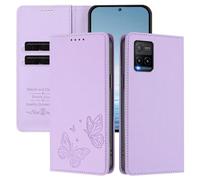 Rnrieyta pour Vivo Y33S/Y21S/Y21 RFID Coque Antichoc Housse Portefeuille en Cuir PU Embossé Papillon Porte-Cartes Support Réglable Magnétique Étui