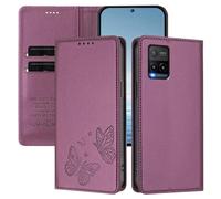 Rnrieyta pour Vivo Y33S/Y21S/Y21 RFID Coque Antichoc Housse Portefeuille en Cuir PU Embossé Papillon Porte-Cartes Support Réglable Magnétique Étui