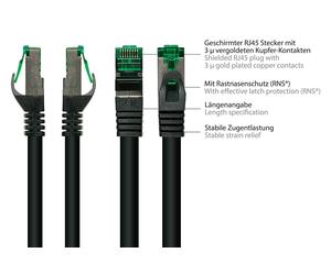 RNS® Patchkabel mit Rastnasenschutz, Outdoor (IP66), Cat.6A, S/FTP, PiMF, 500MHz, CU, schwarz, 30 m, Good Connections® (8062-H300S)