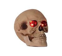 RNSUNH Statue de crâne à LED avec yeux lumineux - Tête de mort humaine grandeur nature pour maison hantée d'horreur, décoration de fête, décoration d'Halloween