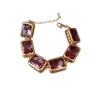 RNUMLIGH 8" Bracelet en chaîne plaqué or en cristal de forme rectangulaire de couleur rouge, bijoux à la mode