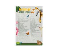 RNUMLIGH Animal Group Names Chart Collective Nouns Educational Poster for Classroom Decor Home School and Library Learning Tool(Framed,08x12inch(20x30cm))