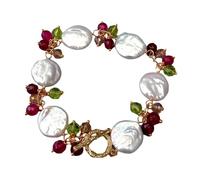 RNUMLIGH Bracelet enroulé en cristal d'agate Fuchsia, pièce de monnaie blanche de culture naturelle faite à la main, bijoux cadeau for femmes