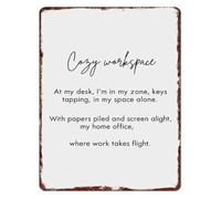 RNUMLIGH Cozy Workspace Writing Metal Sign Vintage Rusted Distressed Wall Decor for Home Office Creative Desk 8 X 12 in