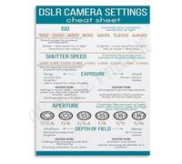 RNUMLIGH DSLR Camera Settings Cheat Sheet Poster Photography Quick Reference Guide Wall-Art for Beginners Studio Classroom Decor(Framed,08x12inch(20x30cm))