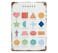 RNUMLIGH Early Math Educational Wall-Art Rainbow Shapes Geometric Metal Tin Sign Vintage Style Classroom Poster Decor Chart 8 X 12 in