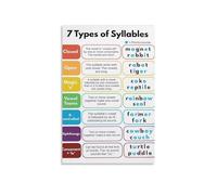 RNUMLIGH Educational Syllable Guide Metal Tin Sign 7 Types And Division Rules Phonics Chart For Reading Instruction Classroom Teaching Resource Decor 8 X 12 in