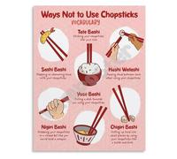 RNUMLIGH Educational Table Manners Poster Top Ways Not to Use Chopsticks Wall-Art for Kitchen Decor Home and School Learning(Framed,12x18inch(30x45cm))