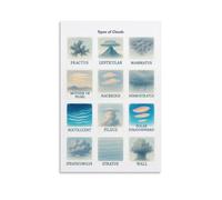 RNUMLIGH Educational Weather Canvas Art: Types of Clouds Identification Chart, Meteorological Science Wall Decor for Home Study Office(Framed,12x18inch(30x45cm))