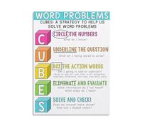 RNUMLIGH Elementary Math Poster Word Problems Step by Solving Strategy Guide Educational Chart for Teachers Classroom Wall Decor(Framed,16x24inch(40x60cm))