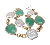 RNUMLIGH Ensemble de lunette en perles Keshi rectangulaires blanches naturelles, Bracelet à chaîne en cristal vert