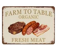 RNUMLIGH Farm to Table Fresh Meat Metal Sign Vintage Butcher Illustration Tin Plaque Rustic Kitchen Wall-Art for Home Cafe Deli Decor 8 X 12 inch