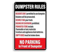 RNUMLIGH Garage Dumpster Rules Metal Sign Vintage Retro Tin Wall-Art for Apartment Building Utility Room or Parking Area 8 X 12 inch