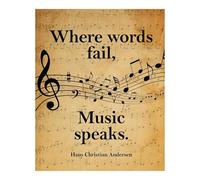 RNUMLIGH Gift for Music Lover - “When Words Fail Music Speaks” Vintage Print - Inspirational Quote Wall Art with Sheet Music for Home Studio or Dorm(Framed,12x18inch(30x45cm))