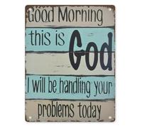 RNUMLIGH God Will Handle Your Problems Today Morning Message Metal Tin Sign 8 X 12 in Rustic Inspirational Plaque for Bedroom Entryway