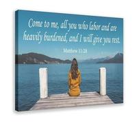 RNUMLIGH Inspirational Quote Canvas Wall-Art Find Rest Bible Verse Print for Home Decor Prayer Corner Faith Gift(Framed,12x18inch(30x45cm))
