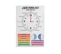 RNUMLIGH Learn to Tell Time in Spanish, Educational Language Poster, Modern Canvas Wall-Art for Classroom, Homeschool(Unframed,16x24inch(40x60cm))