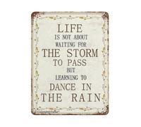 RNUMLIGH Life is Not About Waiting for The Storm to Pass But Learning to Dance in The Rain Vintage Sign Wall-Art Decor 8 X 12 in