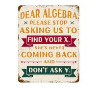 RNUMLIGH Math Classroom Decor Metal Tin Sign Featuring Dear Algebra Funny Quote Vintage 8 X 12 in