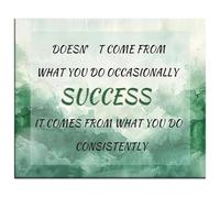 RNUMLIGH Motivational Poster for Office Green Ink Background Inspirational Success Quotes Canvas Wall-Art Home Decor Ready to Hang(Framed,16x24inch(40x60cm))