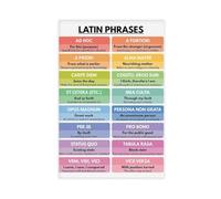 RNUMLIGH Pastel Educational Poster - Latin Phrases & Vocabulary Chart, Language Learning Wall-Art for Classroom or Home School(Framed,12x18inch(30x45cm))