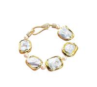 RNUMLIGH Pearl Gold color Plated Bracelet 8"
