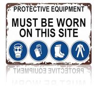 RNUMLIGH Protective Equipment Instruction Metal Sign Funny Tin Wall-Art For Workshop Garage Factory Office Classroom Construction Site Laboratory 8 X 12 in