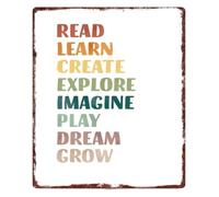 RNUMLIGH Read Learn Create Explore Tin Sign 8x12 Inch