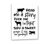 RNUMLIGH Room Decor Cow Wall-Art Read Me a Story Tuck Me In Tight Farm Theme Framed Canvas Nursery Print(Framed,16x24inch(40x60cm))