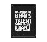 RNUMLIGH Rustic Wall-Art Metal Sign Featuring Hard Work Beats Talent Motivational Quote for Office 8 X 12 in