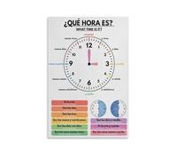 RNUMLIGH Spanish Language Telling Time Poster - Educational Clock Chart for Kids, Classroom Decor, Homeschool & Elementary School(Framed,08x12inch(20x30cm))
