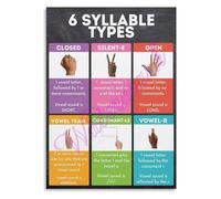 RNUMLIGH The Six Syllable Types Poster Phonics Reading Strategies Educational Wall-Art for Classroom Teachers and Parents(Unframed,12x18inch(30x45cm))