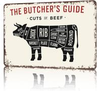 RNUMLIGH Vintage Aluminum Tin Sign Beef Cut Chart Butcher Guide Print for Kitchen Dining Room Man Cave Bar 8 X 12 in