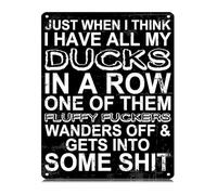 RNUMLIGH Vintage Funny Tin Sign Just When I Think Have All My Ducks in A Row Retro Metal Wall Decor for Pub Man Cave Office 8 X 12 in
