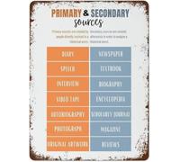 RNUMLIGH Vintage Metal Sign Primary And Secondary Sources Tin Plaque History Education Decor For Classroom Home School Wall-Art 8 X 12 in
