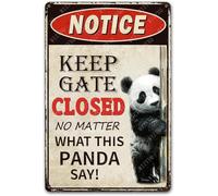 RNUMLIGH Vintage Panda Sign Keep Gate Closed Metal Tin Plaque For Garden Yard Bamboo Grove Cute Wall Hanging 8 X 12 inch