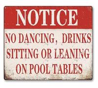RNUMLIGH Vintage Tin Sign Pool Table Rules No Dancing Allowed Humorous Metal Wall Decor for Billiard Room Home Bar Garage Game 8 X 12 in