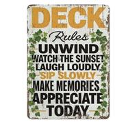 RNUMLIGH Weathered Deck Rules Metal Tin Sign Garden Wall Plaque For Backyard Fire Pit Area Lounge Seating Zone 8 X 12 inch