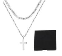 RNXSIB Chaîne en forme de croix, chaîne en forme de croix, pour homme, pendentif en forme de croix, double couche, 45-60 cm de long, avec boîte cadeau, c'est un cadeau d'anniversaire idéal
