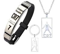 RNXSIB Lot de 3 accessoires de football avec bracelet CR7, chaînes pour garçon, collier et porte-clés, élégant et simple, convient aux hommes et aux femmes, design élégant et simple