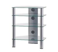 RO&CO Sonorous RX-2140-TG Meuble HiFi 4 Étagères en Verre Trempé Transparent 86x60x50 cm Structure Aluminium Gris Rack Audio Vidéo Jusqu’à 65 kg avec Passe-Câbles