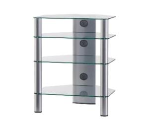 RO&CO Sonorous RX-2140-TG Meuble HiFi 4 Étagères en Verre Trempé Transparent 86x60x50 cm Structure Aluminium Gris Rack Audio Vidéo Jusqu’à 65 kg avec Passe-Câbles