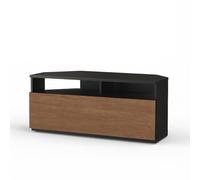 RO&CO Sonorous TRD100-BLWN | Meuble TV d’Angle Noir avec Porte Noyer 100 cm | Meuble Télévision pour Salon Moderne | Porte Rabattable avec Rangement Caché | Supporte Jusqu’à 40 kg.