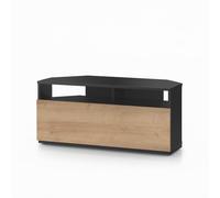 RO&CO Sonorous TRD100-NCh | Meuble TV d’Angle Noir avec Porte Chêne 100 cm | Meuble Télévision d’Angle pour Salon Moderne | Porte Rabattable avec Rangement Caché | Supporte Jusqu’à 40 kg.