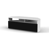 RO&CO Sonorous TRD100-WBK | Meuble TV d’Angle Blanc 100 cm | Porte Abattante Noire | Design Moderne pour Salon | Rangement Caché | Supporte Jusqu’à 40 kg.