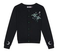 Ro Rox Cardigan Luna Moth - Tricot Gothique, Broderie Lune et Papillon, Manches Longues, Noir, Taille L